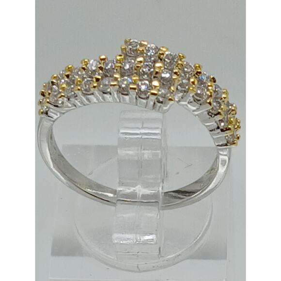 Elegant Vintage 2-Tone White Yellow Gold Plated Cocktail Sim Diamond Ring Size 7 - Picture 7 of 9